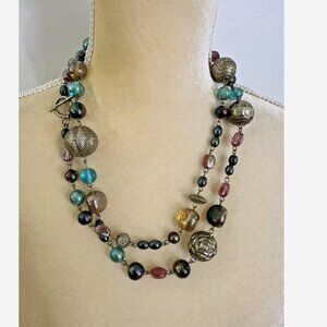 CHICOS Blue Silver Burgundy Beaded Necklace